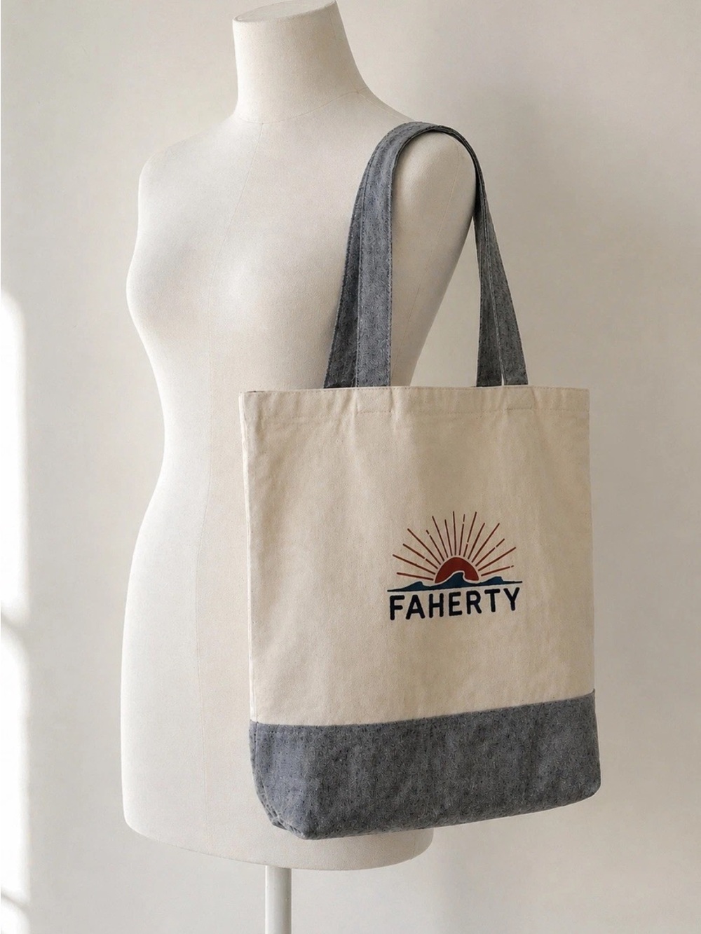 Faherty Canvas Tote Bag Recycled Cotton Cream Gray Beach Shopper